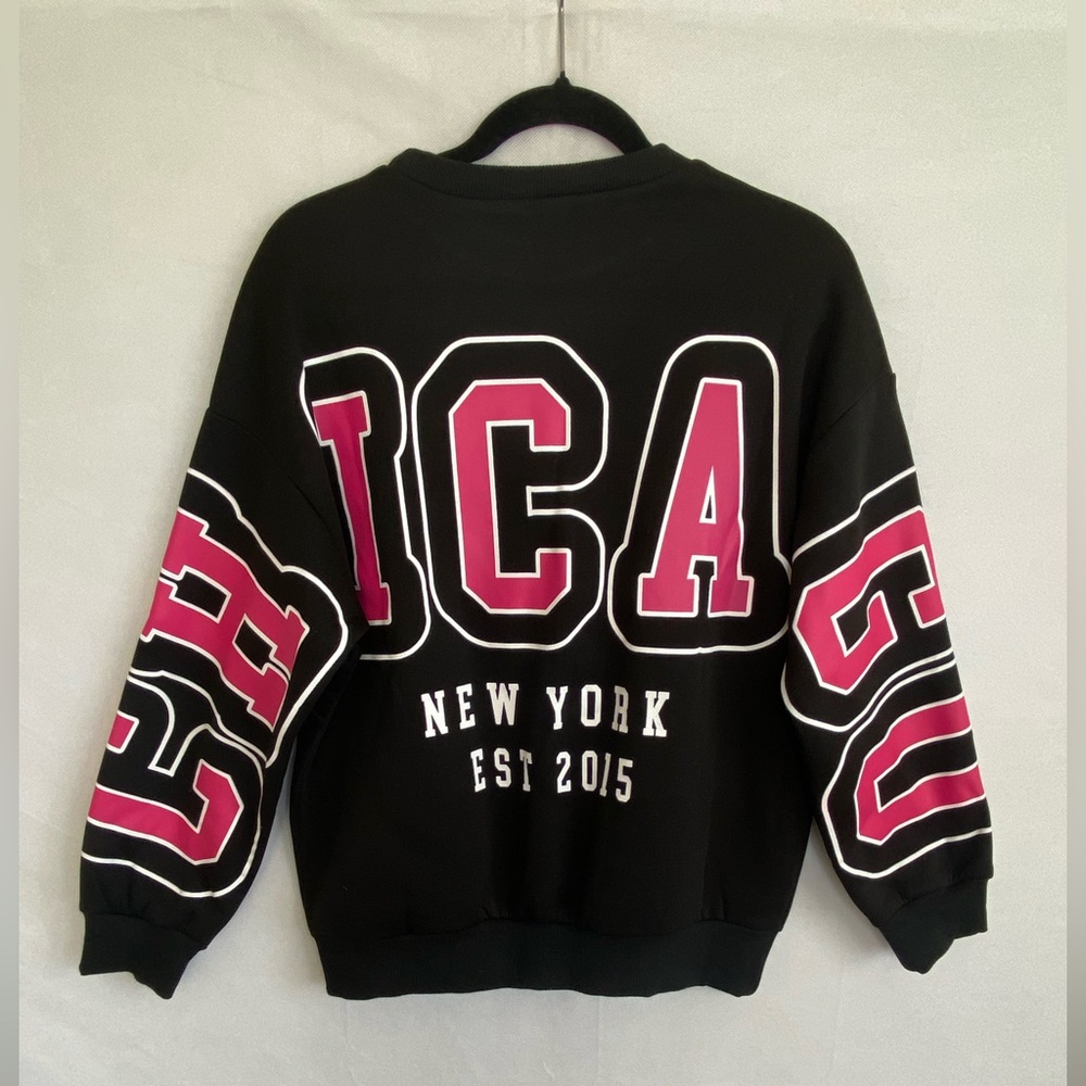 Teal Sweatshirt city logos 2.Chicago 1.Brooklyn, with Pink size Small lg sleeve